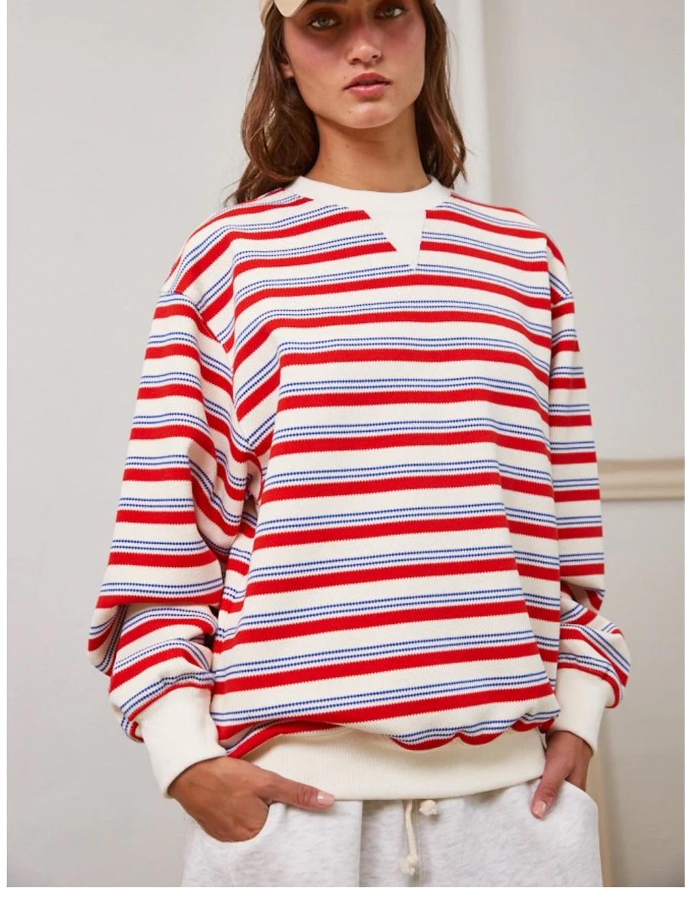retro striped crewneck sweater